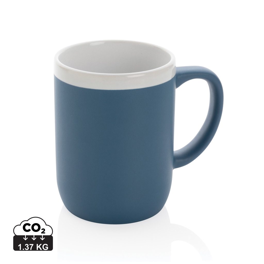 Mug mat publicitaire bord blanc 300 ml Bleu et Blanc